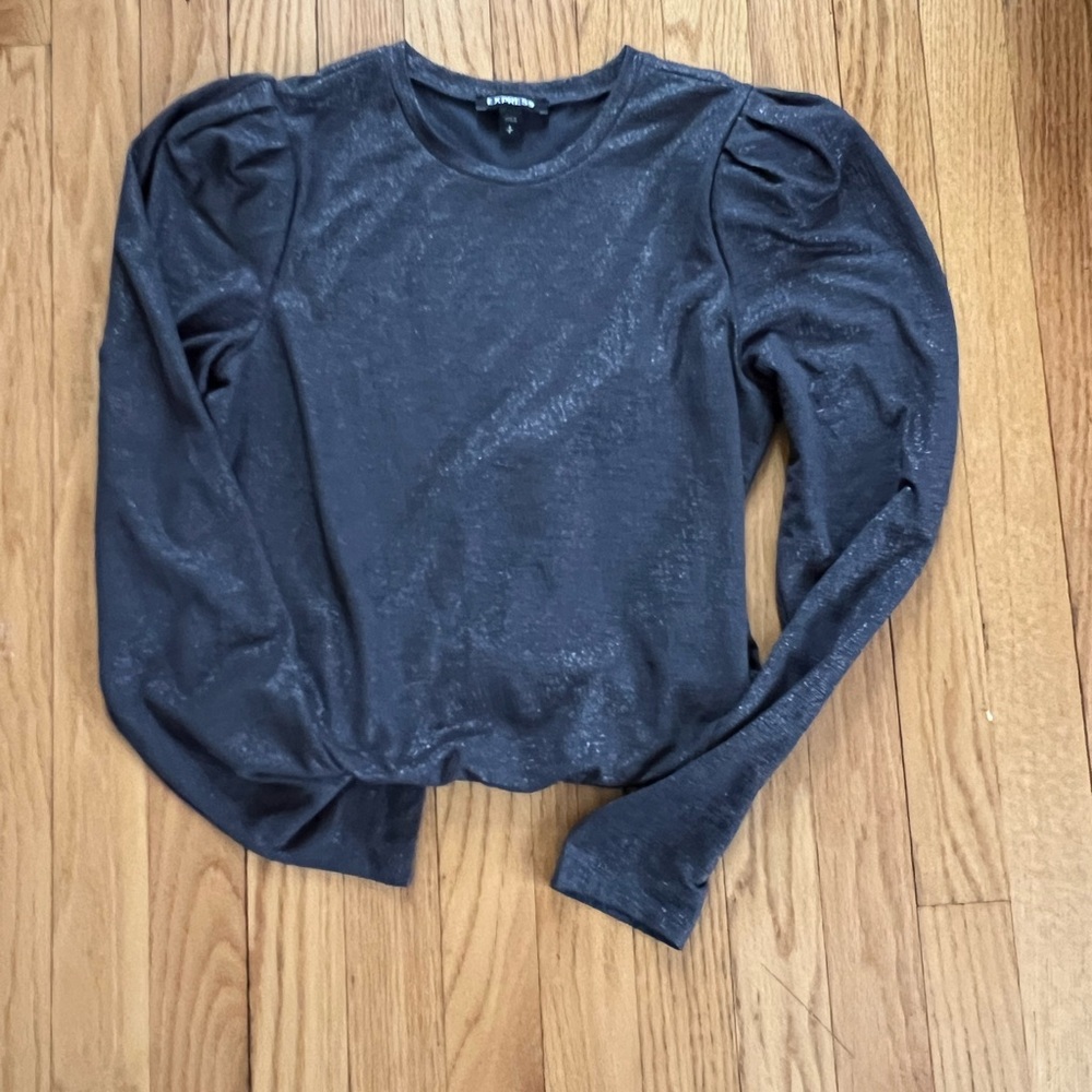 Express Elegant Metallic Grey Long Sleeve BodySuit Size Small